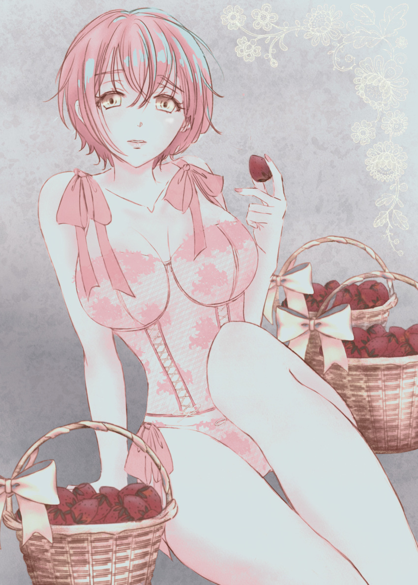1girl, absurdres, basket, breasts, food, fruit, highres, jeanne_(vanitas_no_carte)