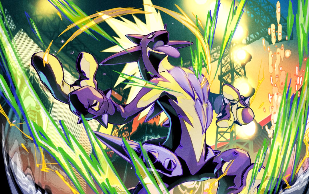 cloverk, electricity, fang, open_mouth, pokemon, pokemon_(creature), pokemon_focus, pokemon_tcg