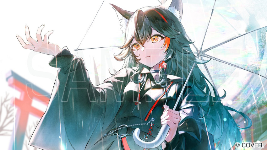 1girl, animal_ear_fluff, animal_ears, belt, black_belt, black_choker, black_hair, black_jacket