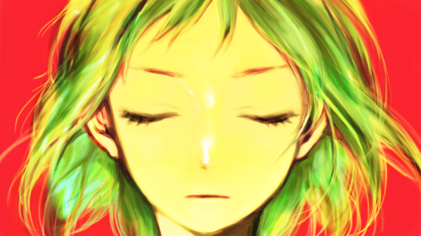 close-up, closed_eyes, eyes_closed, face, green_hair, gumi, nishi_e_yuku_(vocaloid), short_hair