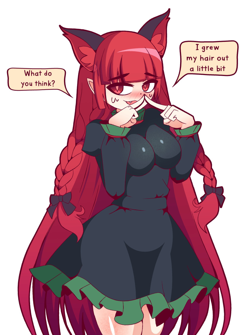 1girl, absurdres, alternate_hair_length, alternate_hairstyle, animal_ears, black_dress, blunt_bangs, braid