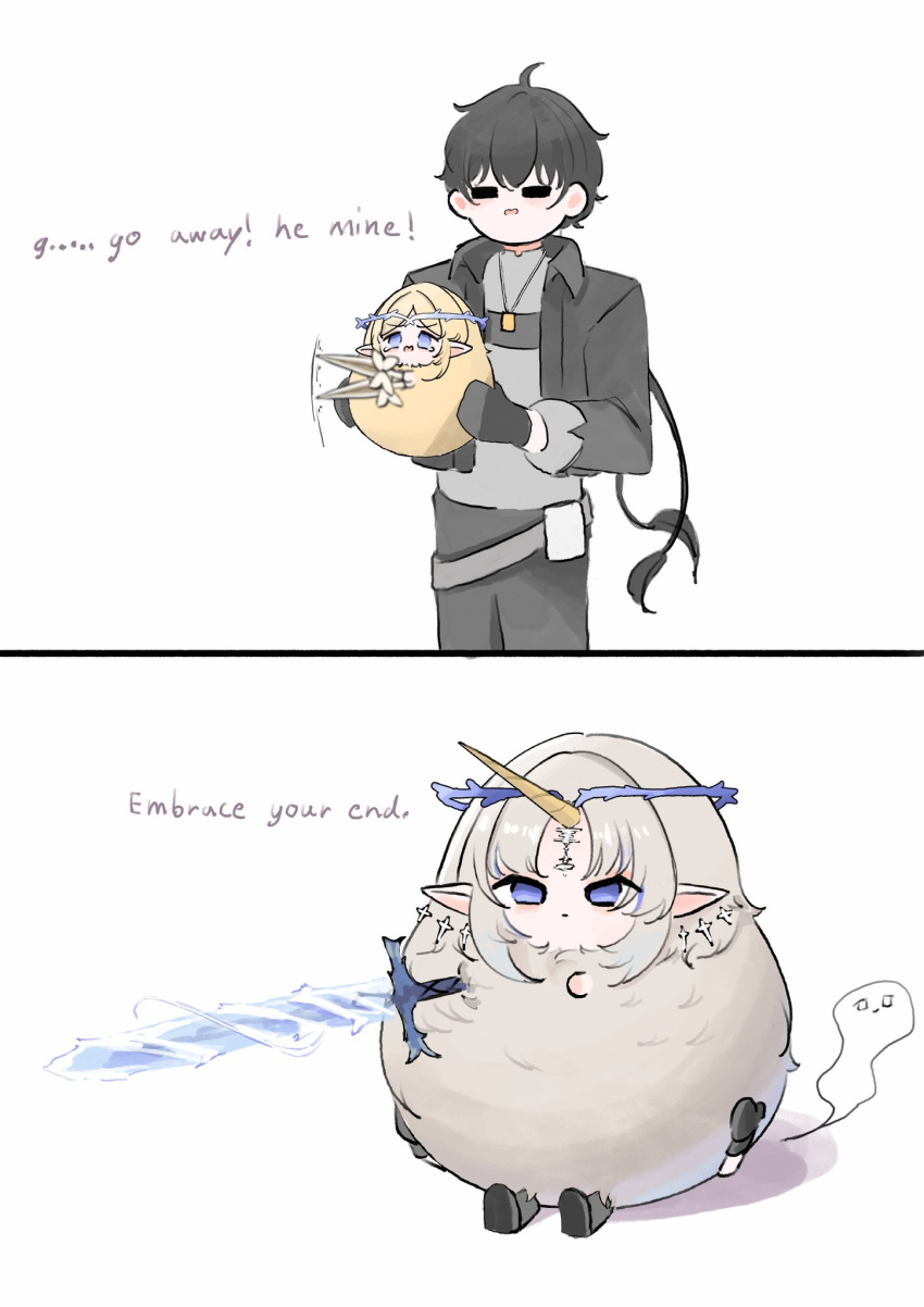 animalization, black_gloves, black_hair, black_jacket, black_pants, blue_eyes, cartethyia_(wuthering_waves), commentary