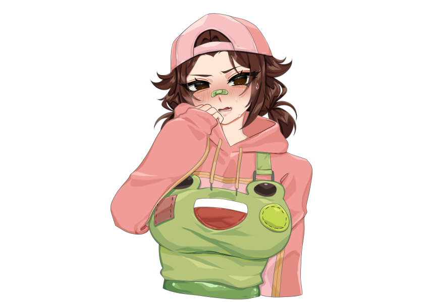 1girl, animal_print, backwards_hat, bandaid, bandaid_on_face, bandaid_on_nose, baseball_cap, bethy