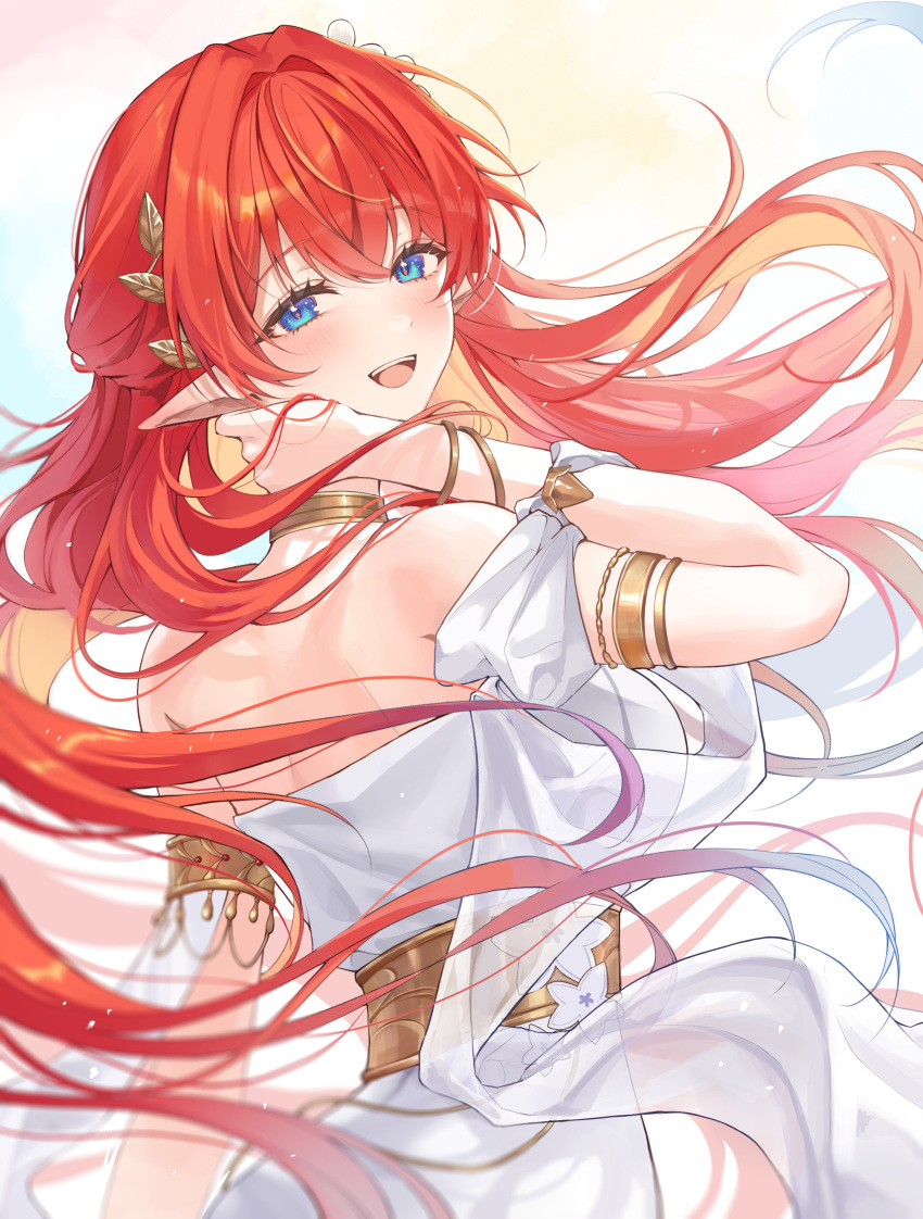 1girl, absurdres, armlet, blue_eyes, bracelet, choker, dress, felicia8