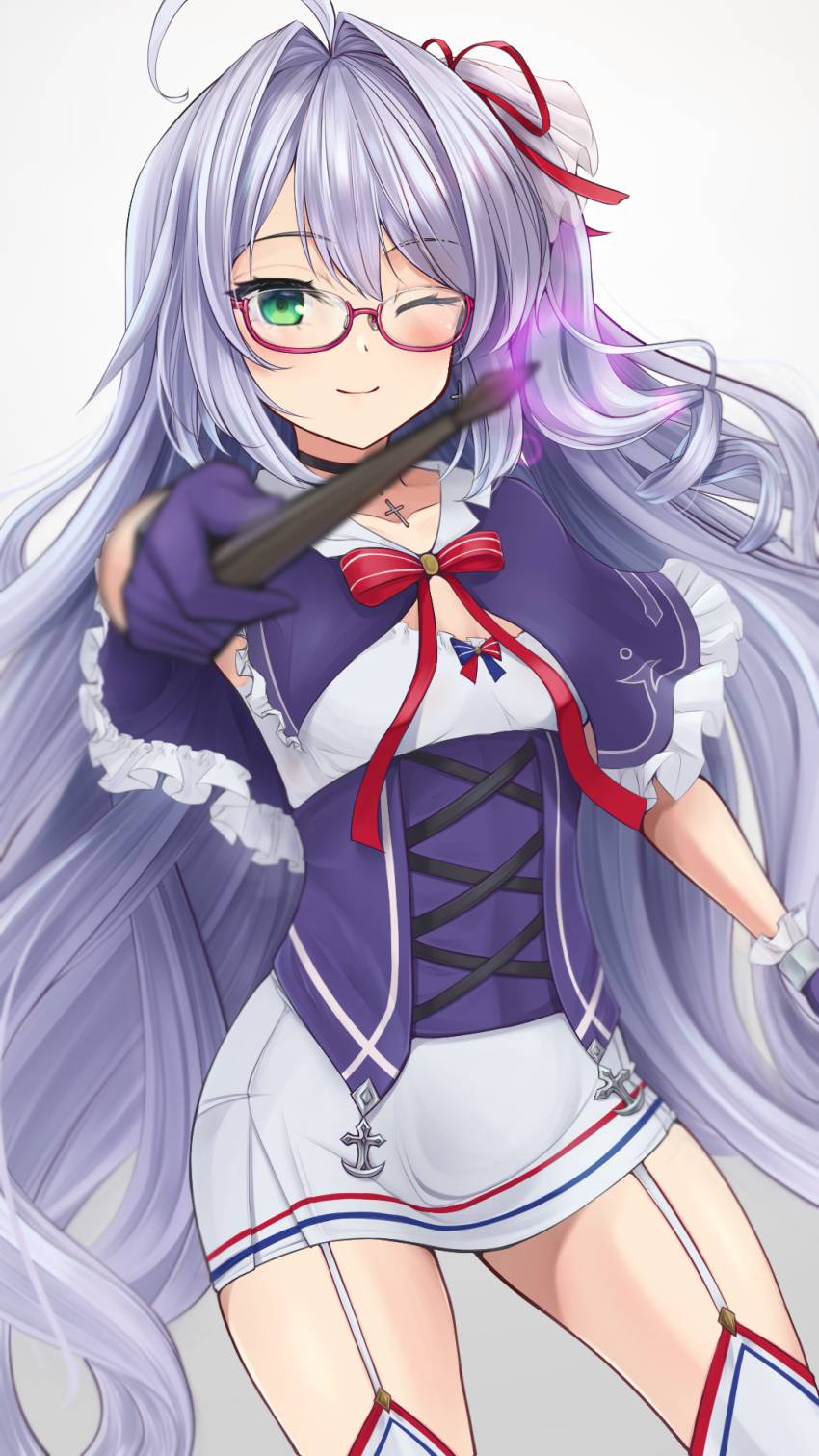 1girl, azur_lane, bow, bowtie, capelet, choker, collarbone, commentary_request