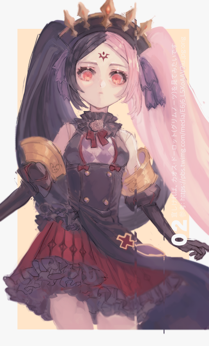 1girl, a-pose, bare_shoulders, black_gloves, black_hair, bow, breasts, buttons