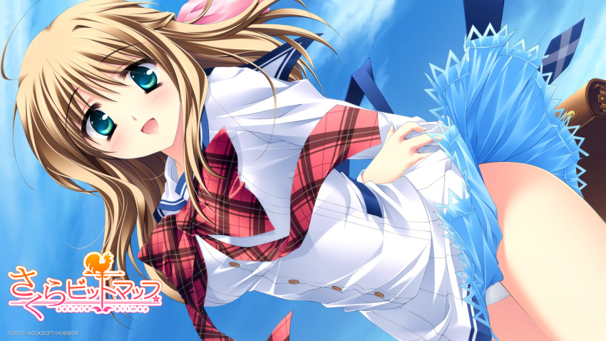 blonde_hair, blue_eyes, matsushita_makako, panties, sakura_bitmap, seifuku, underwear