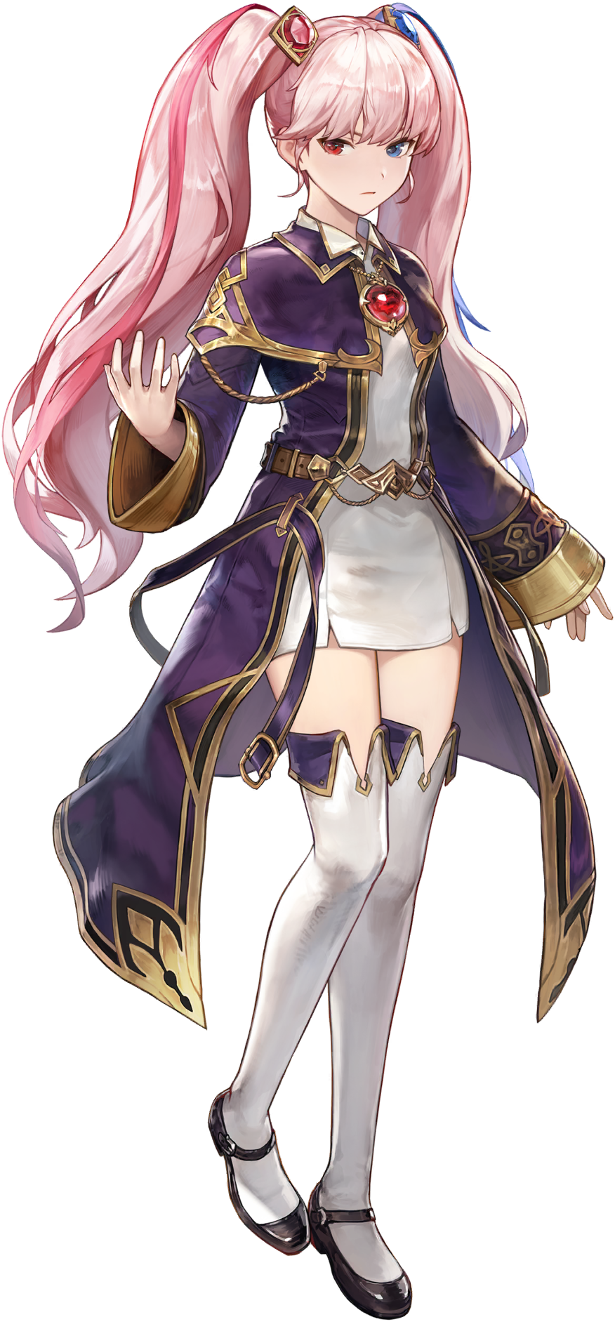1girl, artist_request, belt, blue_eyes, blue_gemstone, blue_hair, brown_belt, capelet