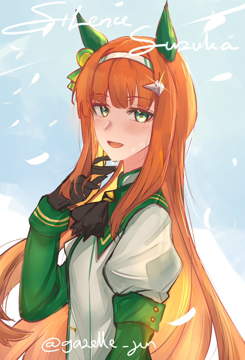 1girl, absurdres, animal_ears, blunt_bangs, blush, bow, gazelle_jun, green_eyes