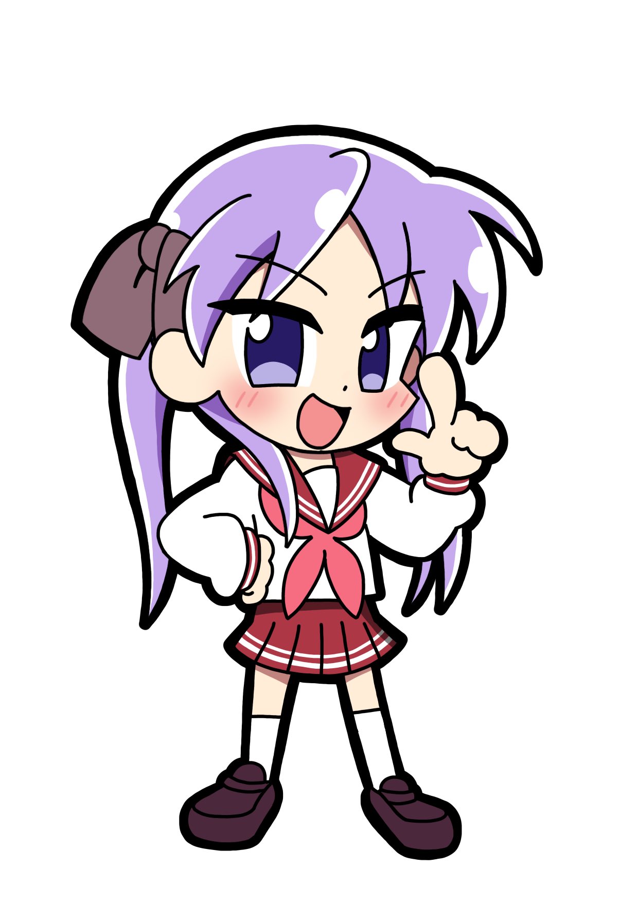 1girl, :d, blue_eyes, blush, brown_shoes, chibi, clenched_hand, highres