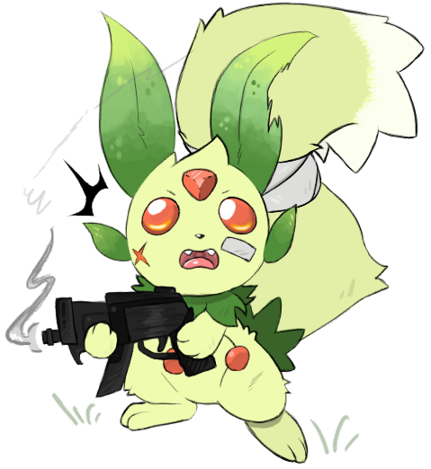 forehead_jewel, gem, green_fur, gun, holding, holding_gun, holding_weapon, lifmunk