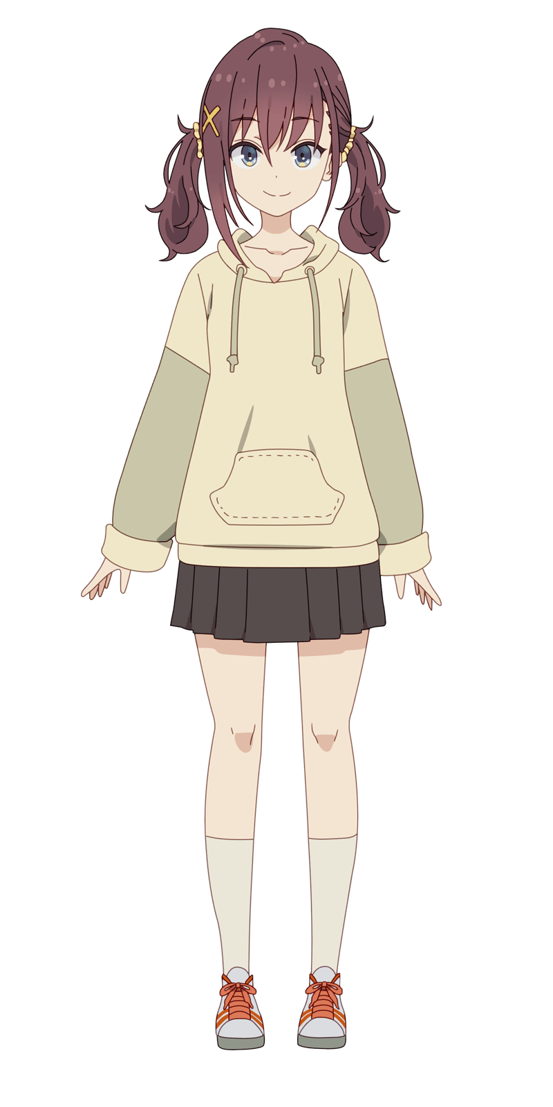 1girl, anime_coloring, black_skirt, blue_eyes, breasts, brown_hair, full_body, furutachi_kurea