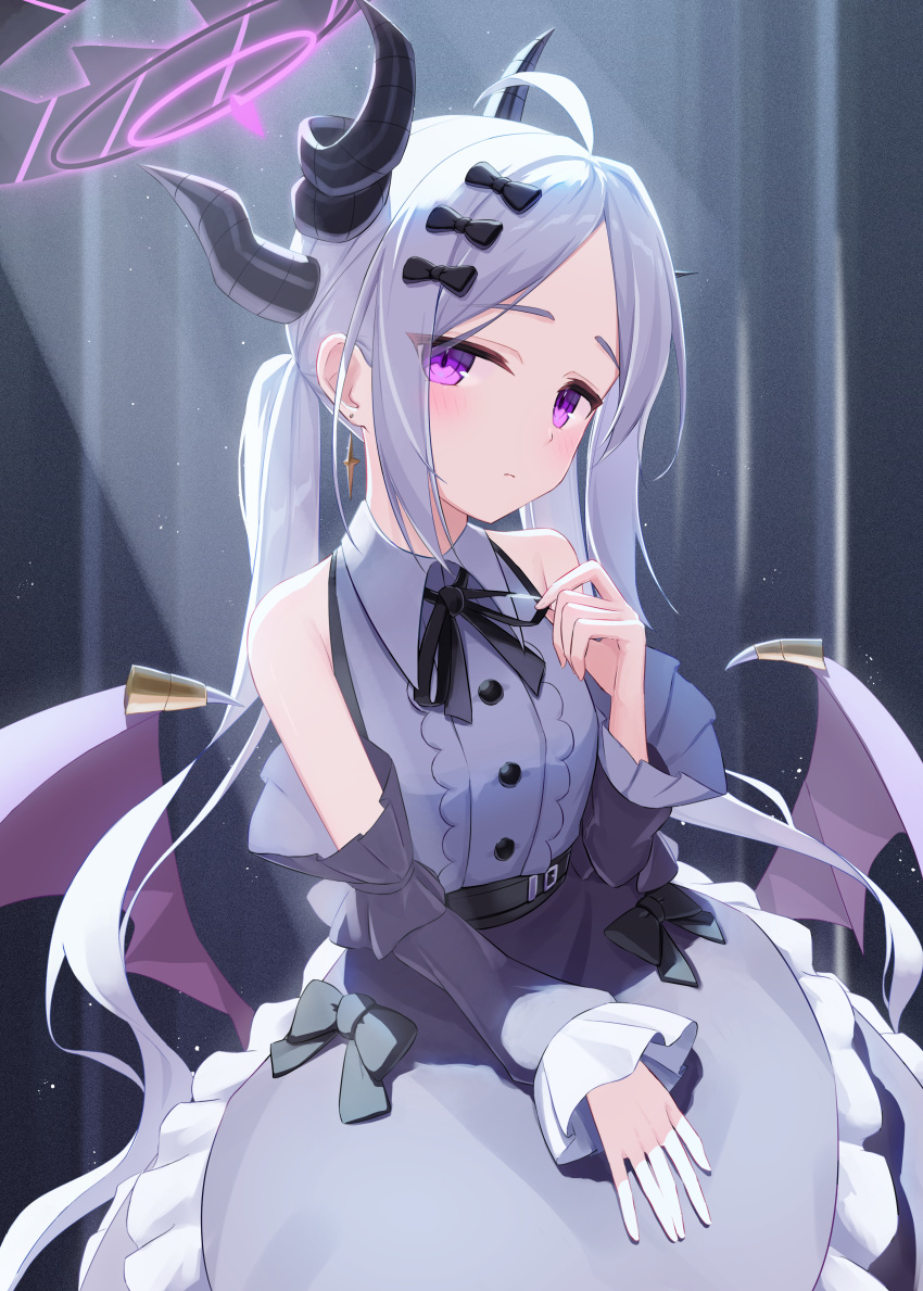 1girl, absurdres, ahoge, black_halo, blue_archive, blush, breasts, demon_girl
