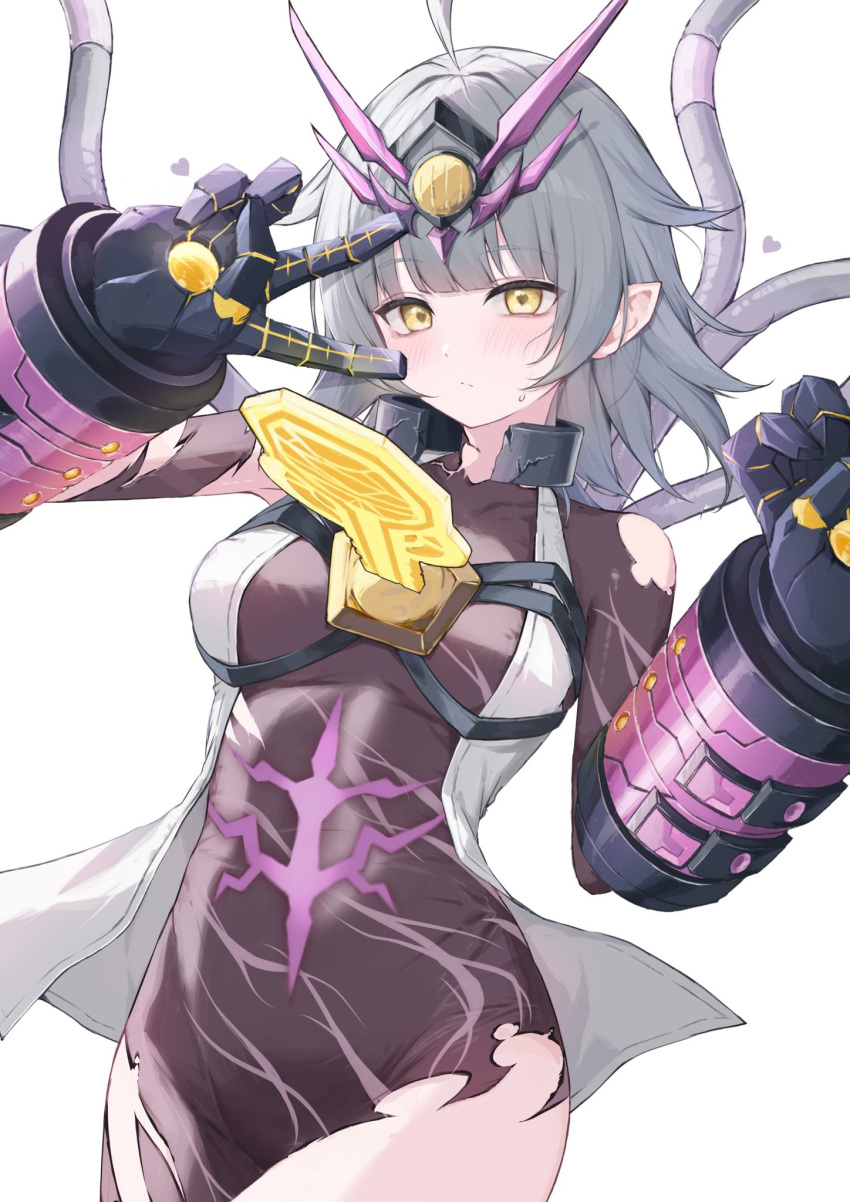 1girl, ahoge, black_gloves, breasts, cable, chest_strap, closed_mouth, duel_masters