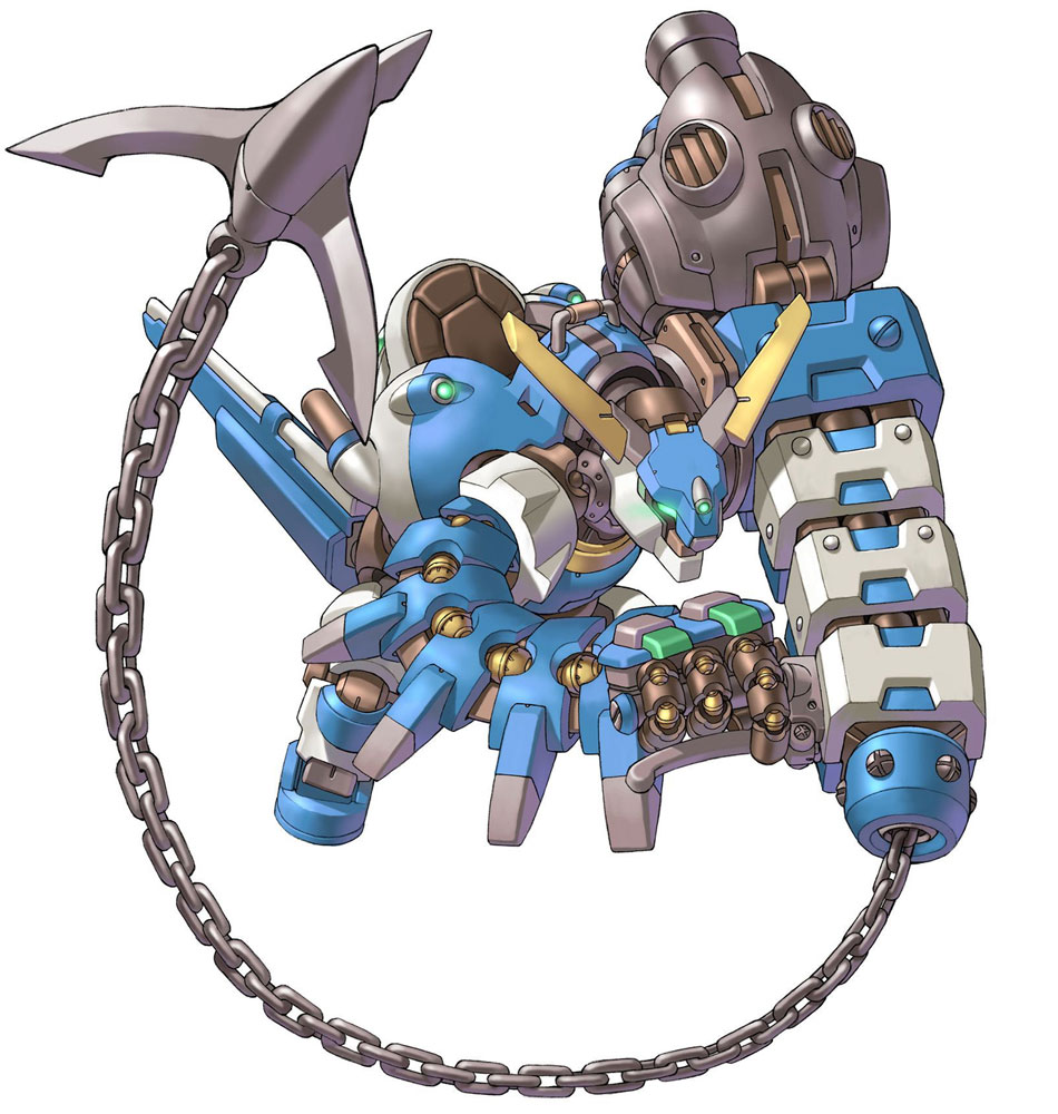 anchor, chain, dahak-azi03, dahak-azi03_(angler), full_body, green_eyes, little_tail_bronx, mecha