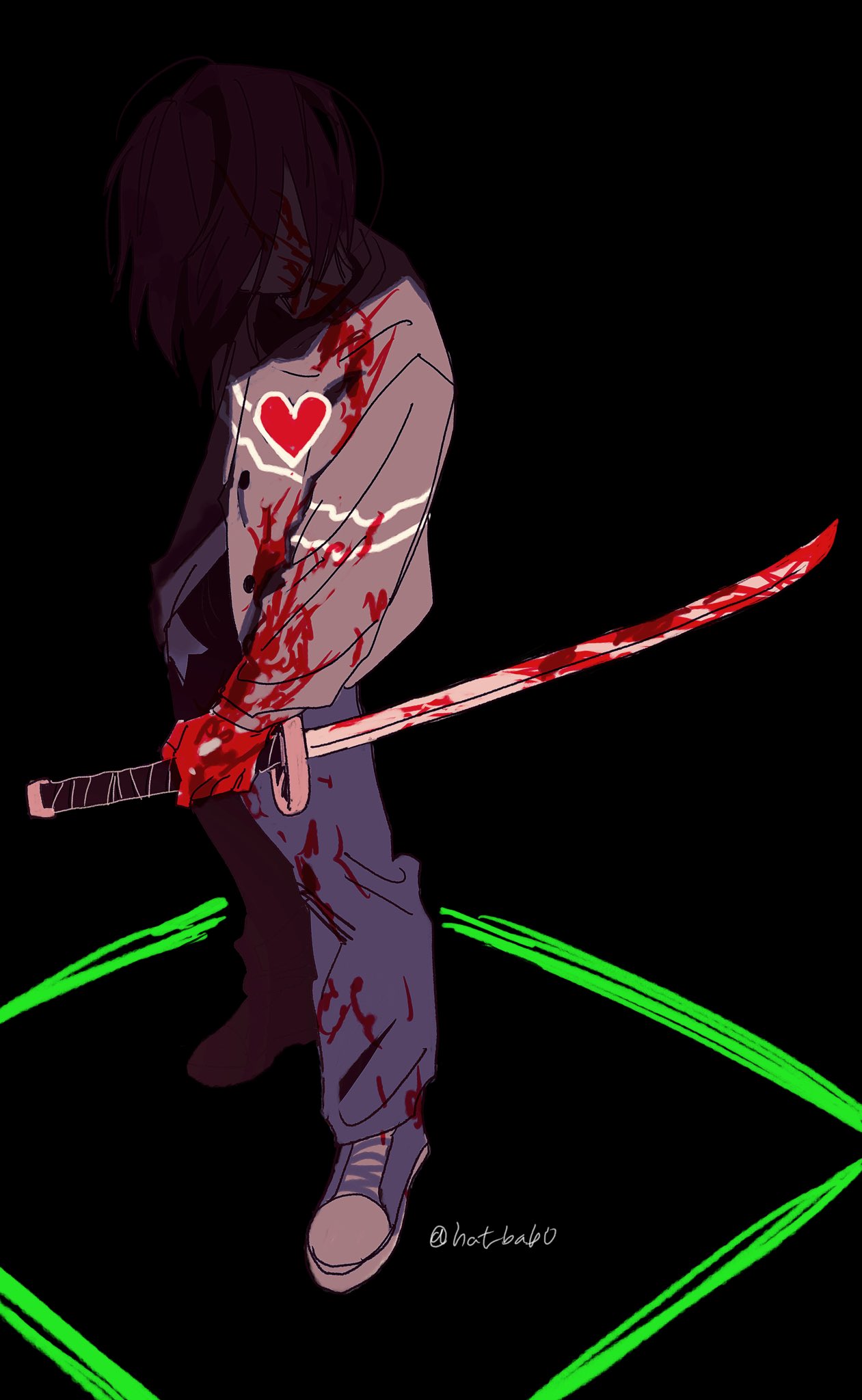 1other, blood, blood_on_clothes, blood_on_face, blood_on_hands, commentary_request, deltarune, facing_viewer