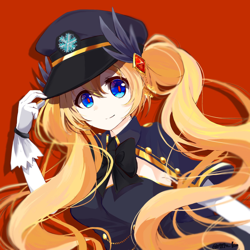 09190_leo, 1girl, adjusting_clothes, adjusting_headwear, artistic_error, bad_id, bad_twitter_id, blonde_hair