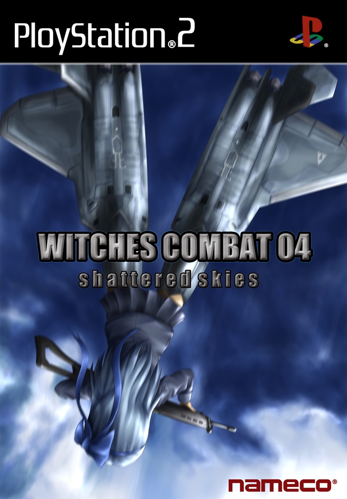 ace_combat_04, airplane, aqua_hair, assault_rifle, back, brand_name_imitation, cloud, clouds