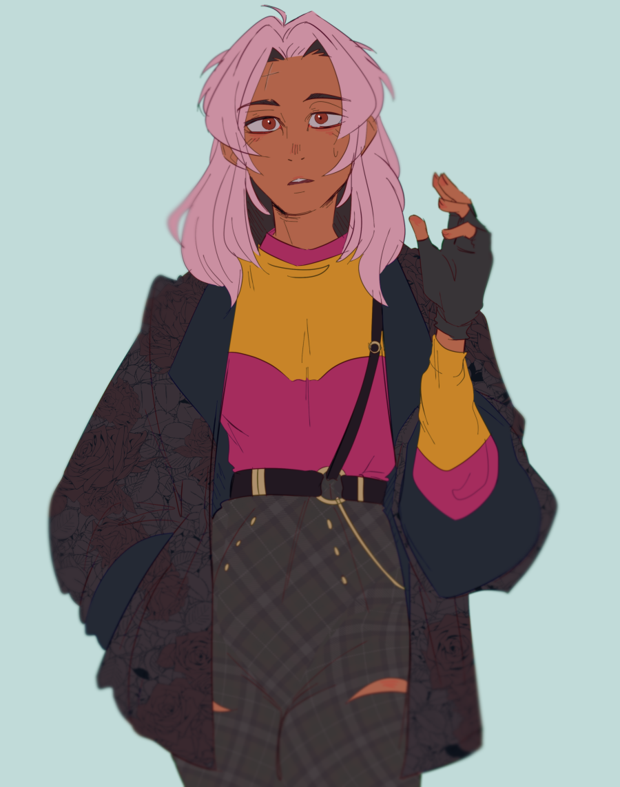 belt, blush, dark-skinned_female, dark_skin, drawtectives, fashion, fingerless_gloves, fingernails