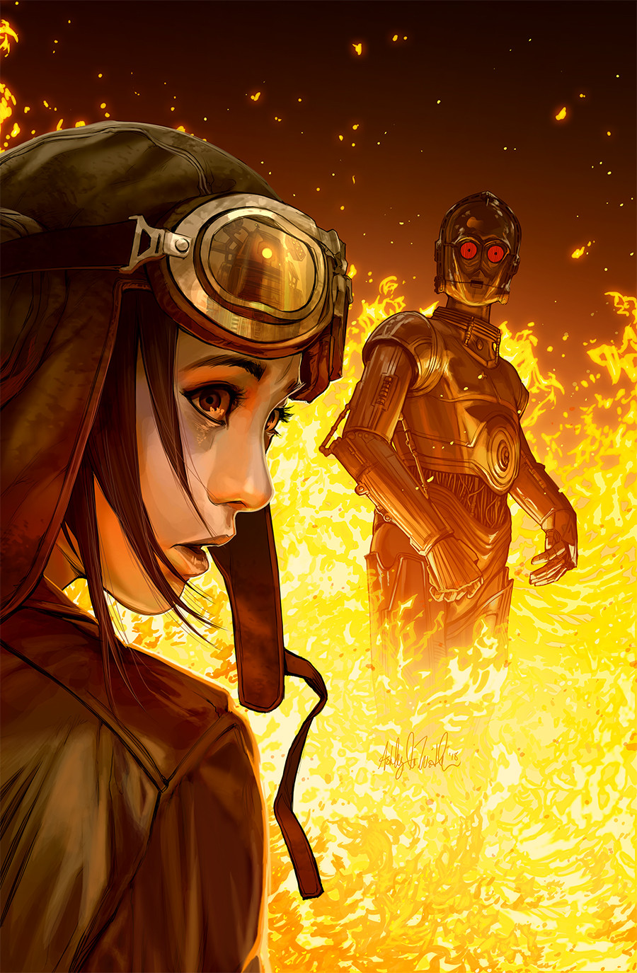 1girl, 1other, ashley_witter, aviator_cap, black_jacket, brown_eyes, brown_hair, brown_hat