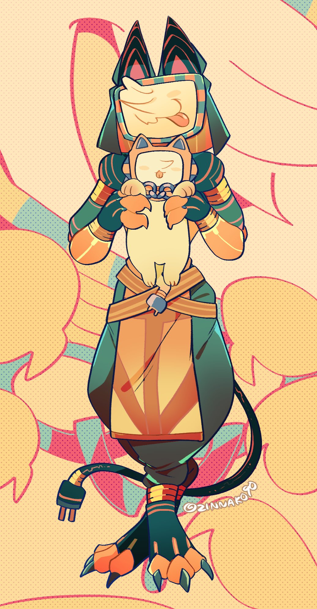 1boy, ancient_egyptian_clothes, animal, animal_feet, animal_hands, ant_tenna, ant_tenna_(sphinx), blush_stickers