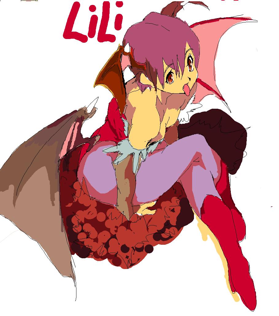 bat_wings, edoya_inuhachi, face, flat_chest, head_wings, lilith_aensland, oekaki, pantyhose