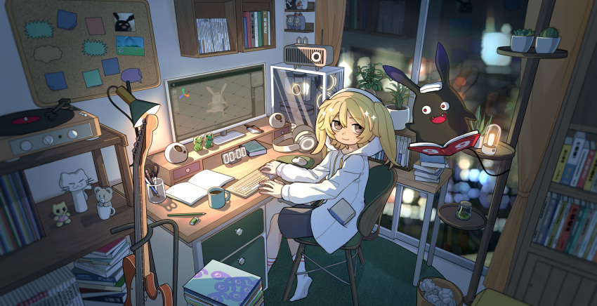 1girl, absurdres, akutagawa_yomuko, algae, alien, artist_request, black_eyes, black_tail