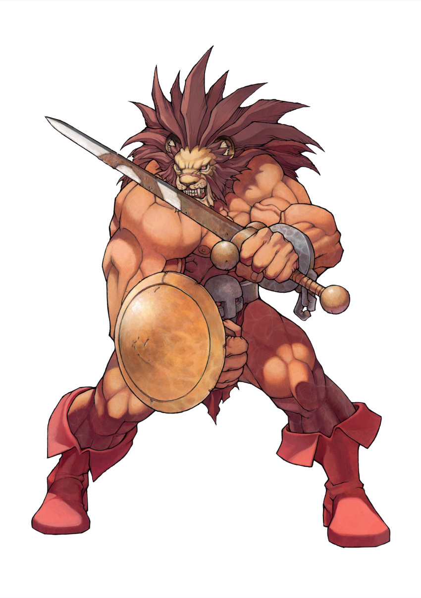 1boy, absurdres, animal_ears, animal_head, boots, brown_hair, clenched_teeth, cuffs