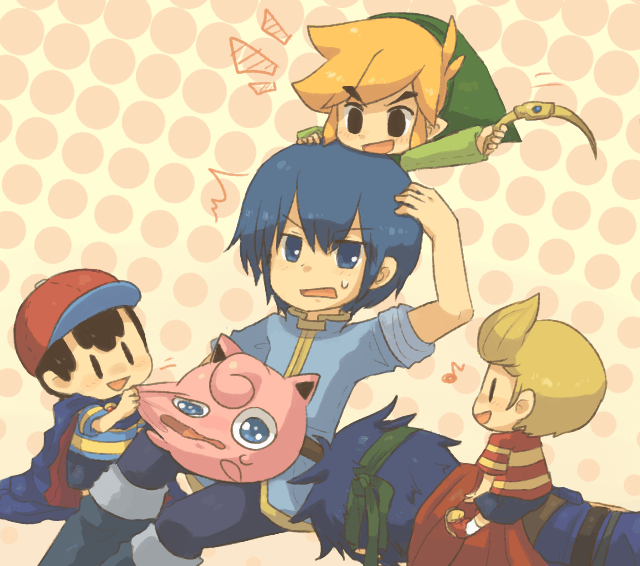 5boys, blonde_hair, blue_eyes, blue_hair, cape, child, fire_emblem, fire_emblem:_mystery_of_the_emblem