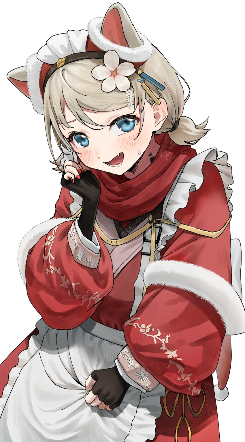 1girl, absurdres, almond_(almond_platter)_(arknights), almond_(arknights), animal_ears, apron, apron_grab, arknights