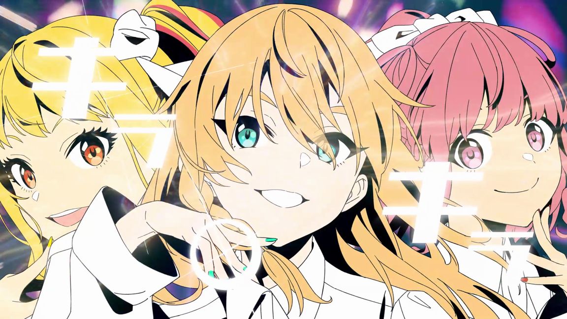 3girls, aqua_eyes, aqua_nails, artist_request, blonde_hair, bow, braid, close-up