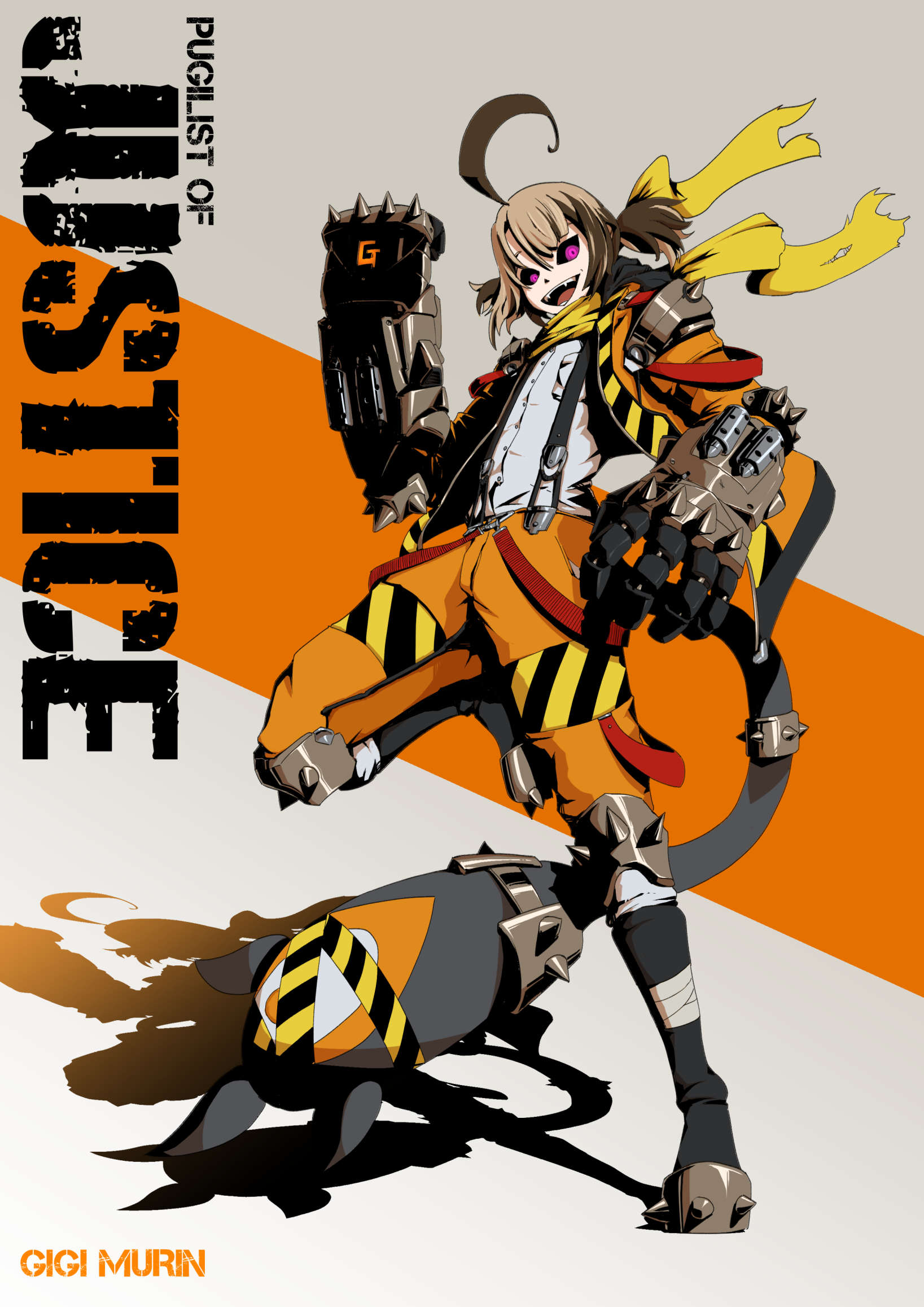 1girl, ahoge, armor, black_sclera, brown_hair, colored_sclera, feaurievladskov, gauntlets