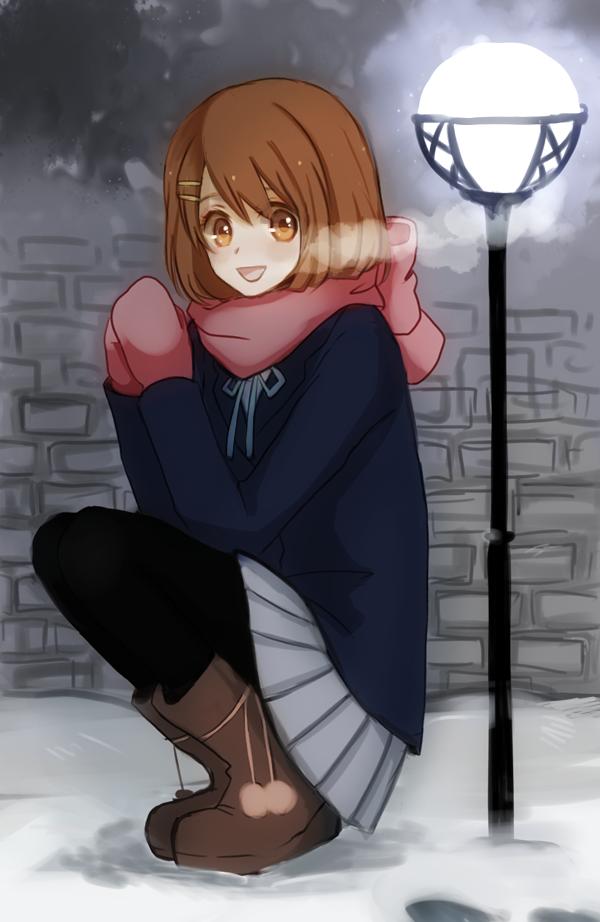 breath, brown_eyes, brown_hair, gloves, hair_ornament, hairclip, hirasawa_yui, k-on!