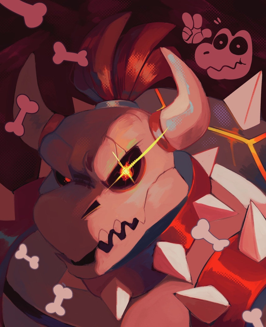 1boy, 1other, absurdres, armlet, collar, dry_bones, dry_bowser, english_commentary