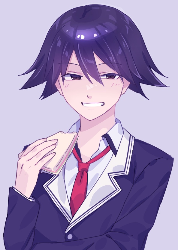 1boy, black_hair, black_jacket, brown_eyes, buttons, chaos;child, collared_shirt, dress_shirt