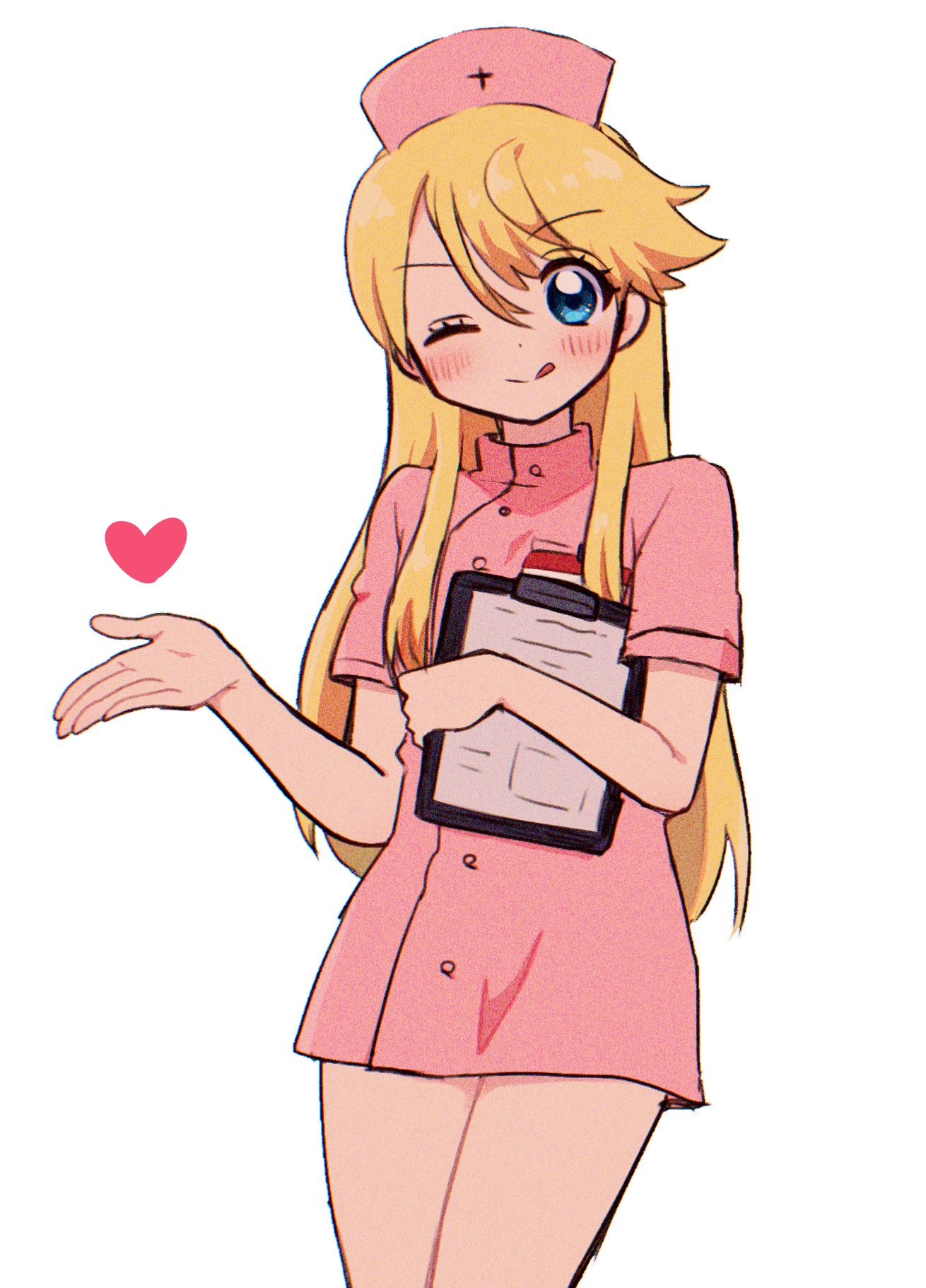 1boy, blonde_hair, blue_eyes, clipboard, closed_mouth, commentary_request, cowboy_shot, crossdressing