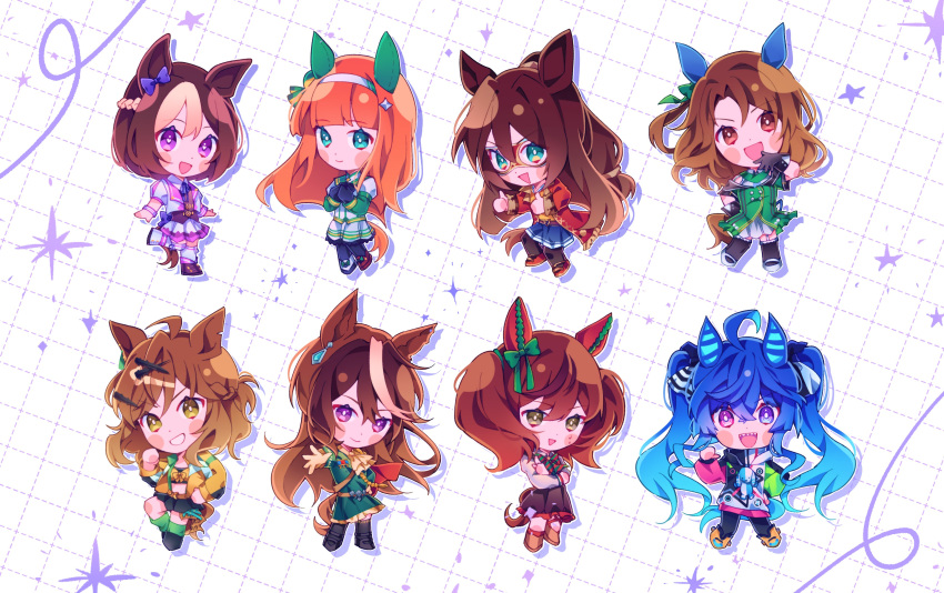 6+girls, absurdres, ahoge, animal_ears, aqua_eyes, aqua_hair, ascot, asymmetrical_footwear
