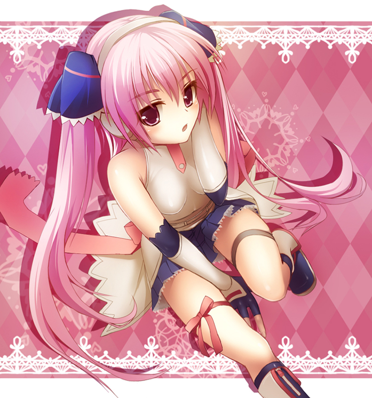 bare_shoulders, beatmania, blush, boots, brown_eyes, celia, celica, fingerless_gloves
