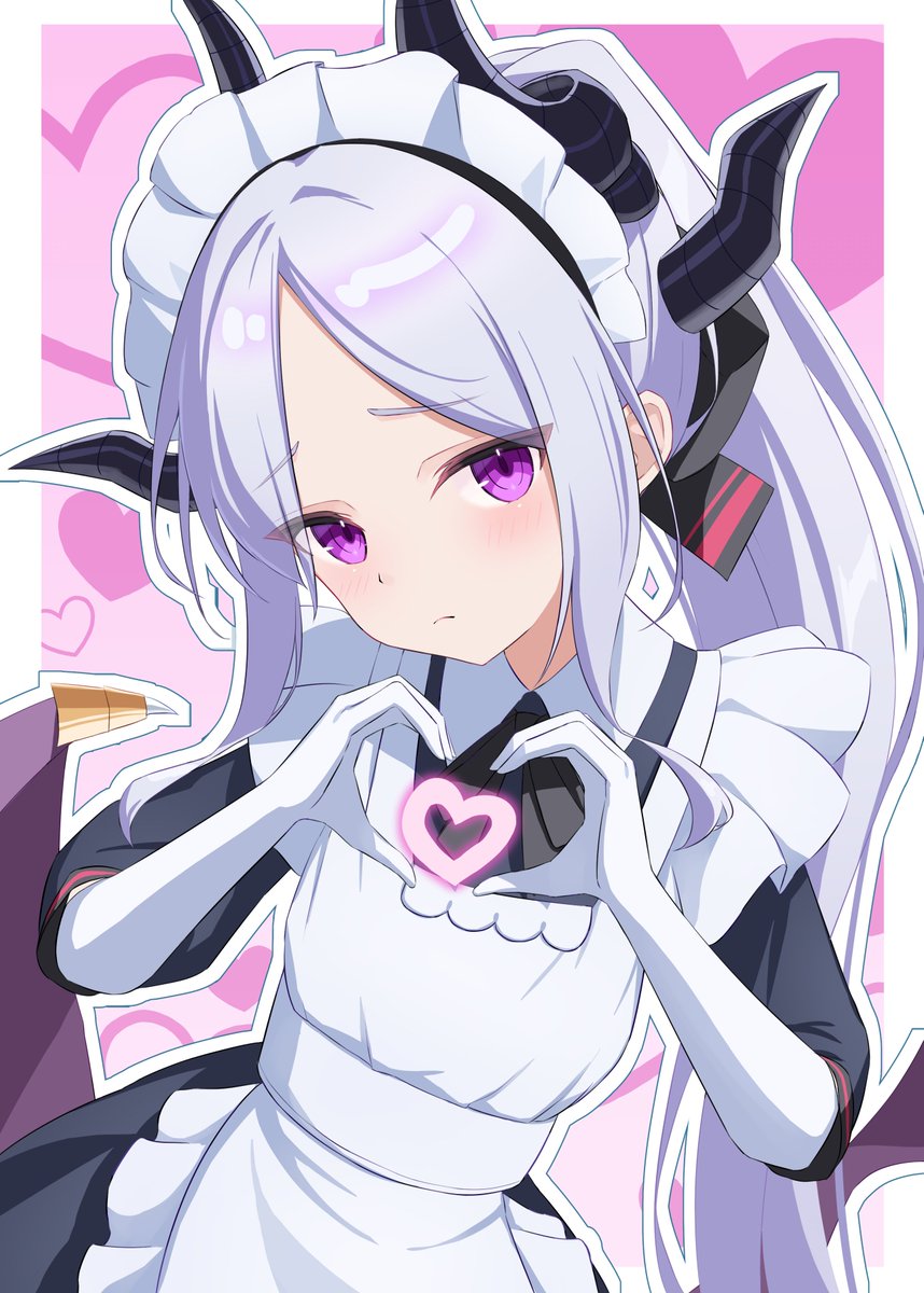 1girl, ahoge, apron, blue_archive, breasts, demon_girl, demon_horns, demon_wings