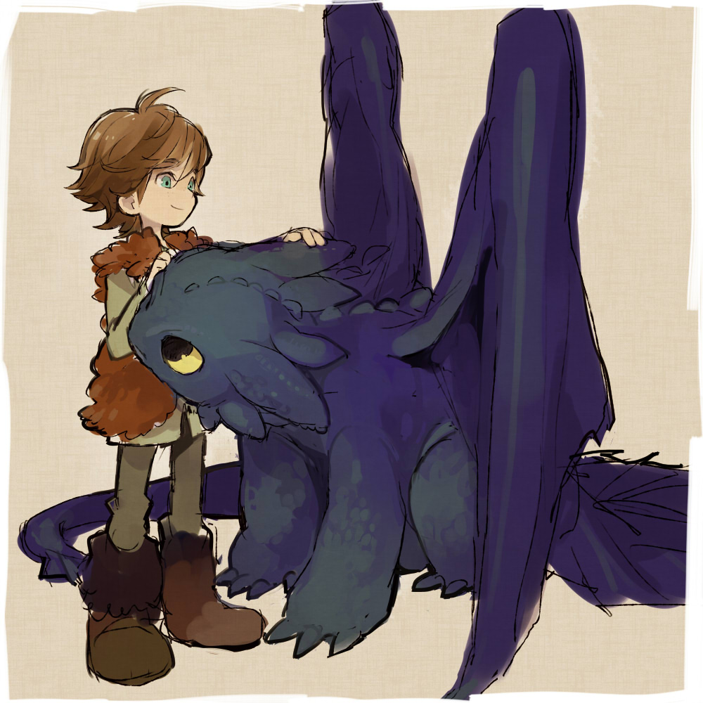 boots, brown_hair, dragon, hiccup_horrendous_haddock_iii, how_to_train_your_dragon, male, smile, soto
