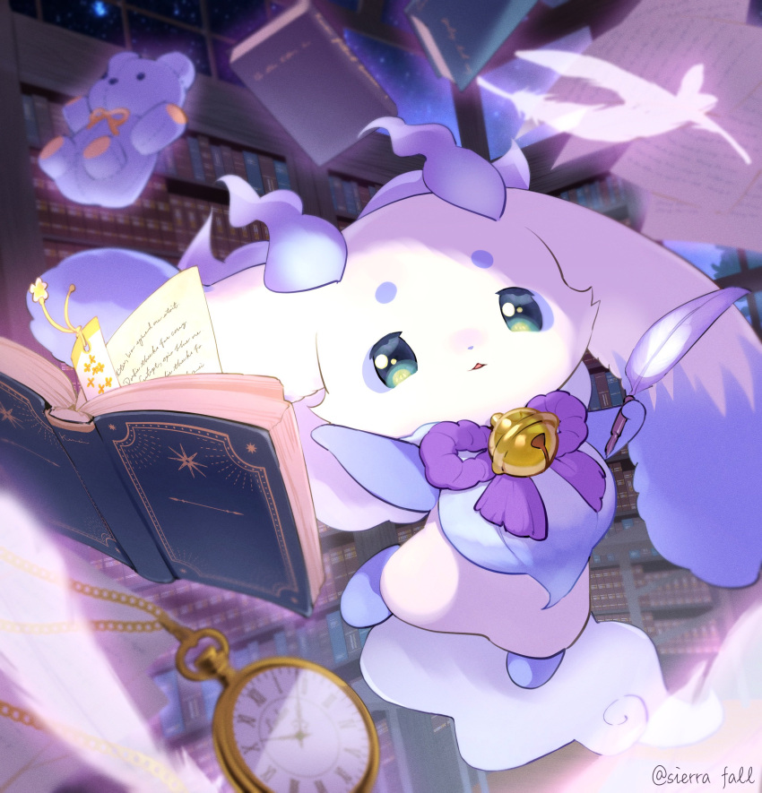 1other, absurdres, artist_name, bell, blurry, blurry_background, blurry_foreground, book