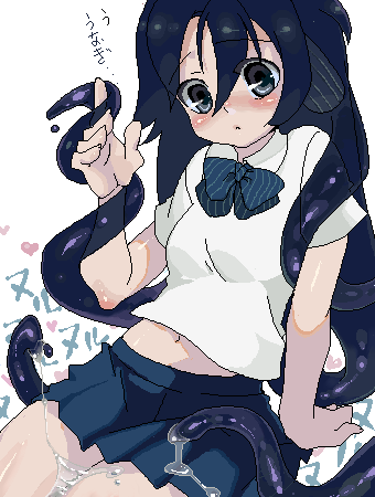 artist_request, bad_id, black_eyes, black_hair, blush, copyright_request, goo_girl, goo_hair