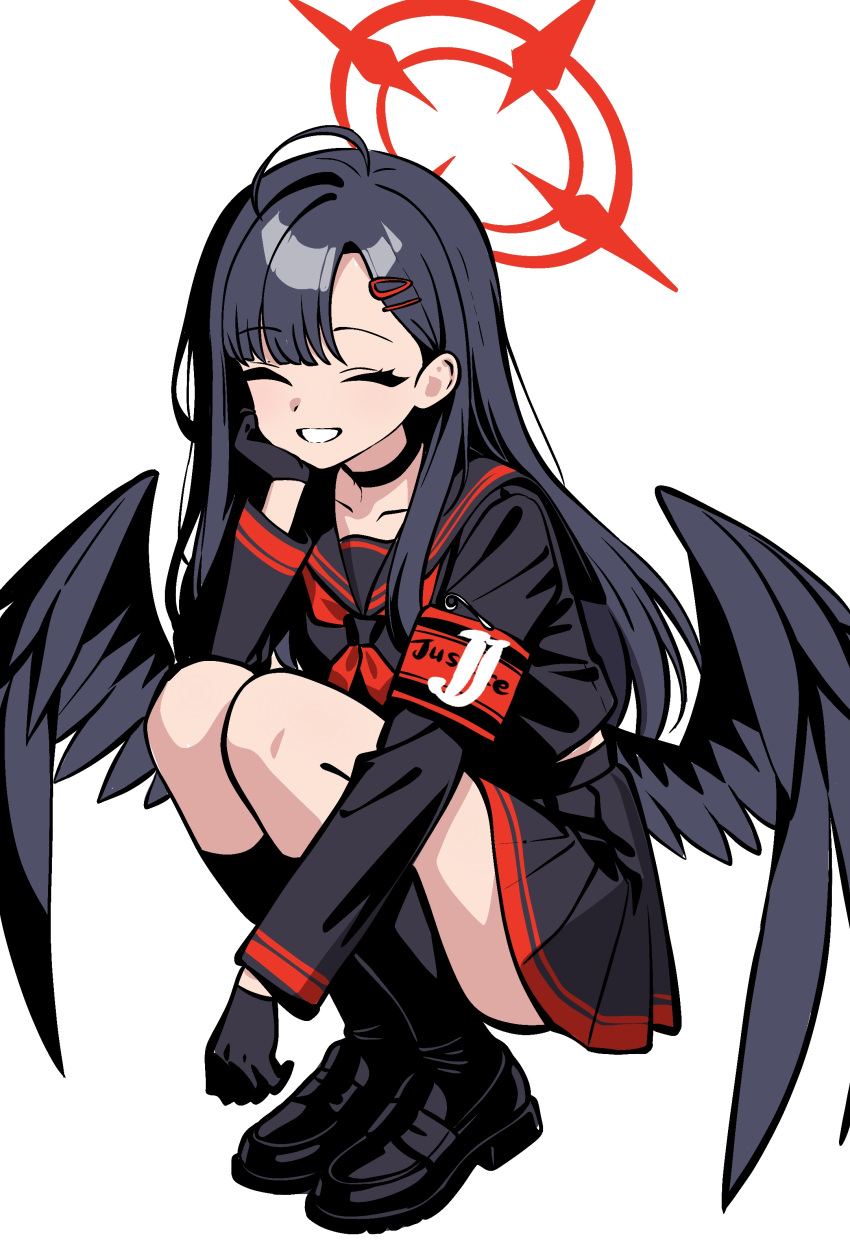 1girl, :d, ^_^, absurdres, ahoge, armband, black_choker, black_gloves