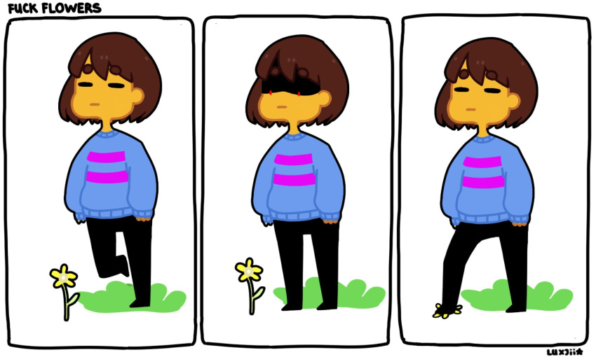 1other, 2015, 2d, 3koma, ambiguous_gender, black_pants, blue_sweater, brown_hair