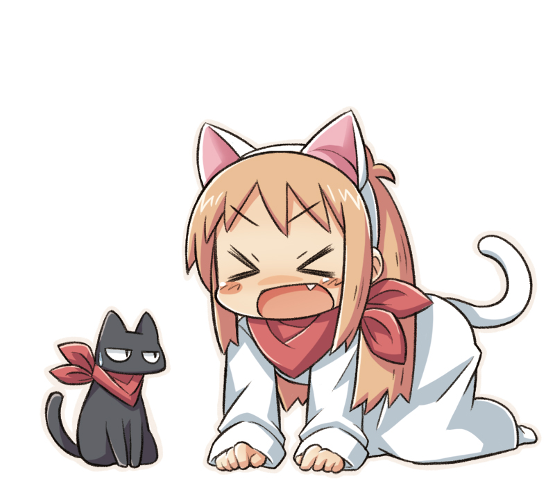 all_fours, animal_ears, blush_stickers, brown_hair, cat, cat_ears, cat_tail, child