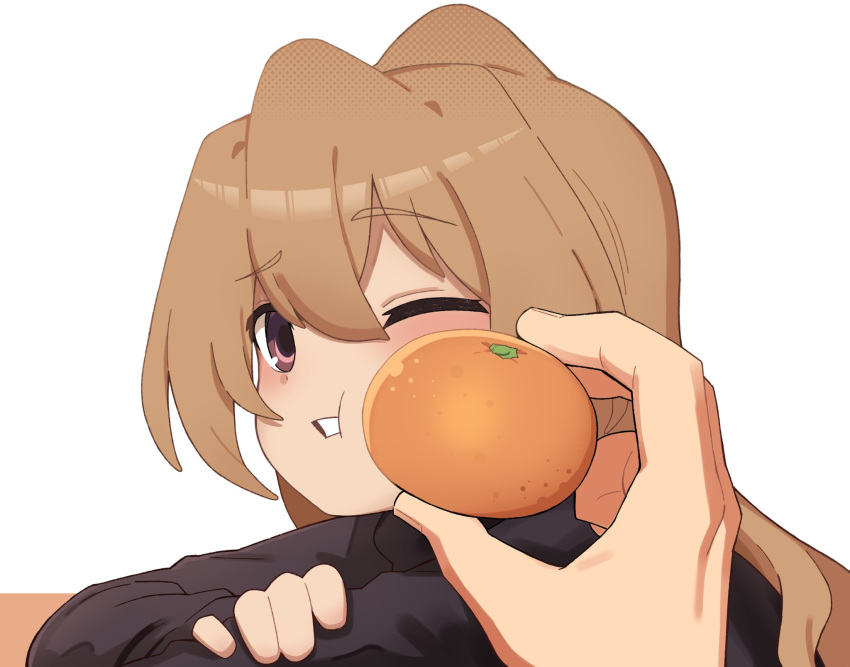 1girl, aisaka_taiga, brown_hair, commentary, food, fruit, highres, koonowen