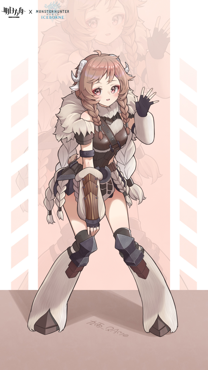 1girl, :d, absurdres, alternate_costume, animal_ears, arknights, armor, artist_name