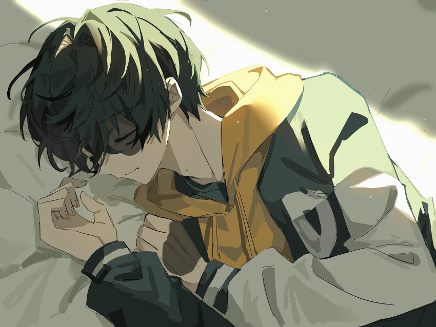 1boy, binonng, black_hair, black_jacket, burn_scar, eve_(musician), fuchi_sunao, highres