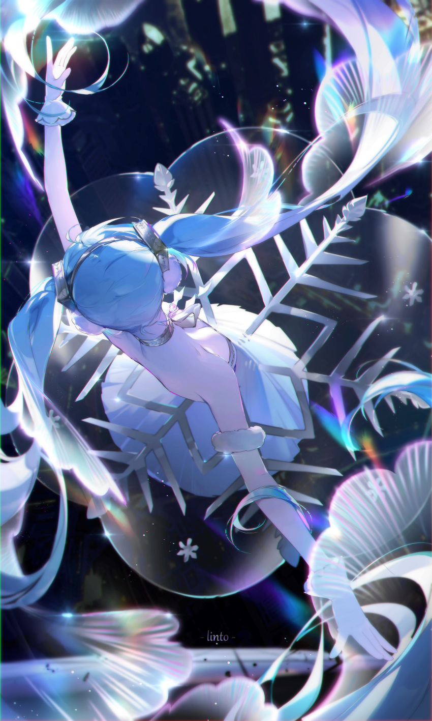 1girl, absurdres, ahoge, ballerina, bare_shoulders, blue_hair, dress, from_above