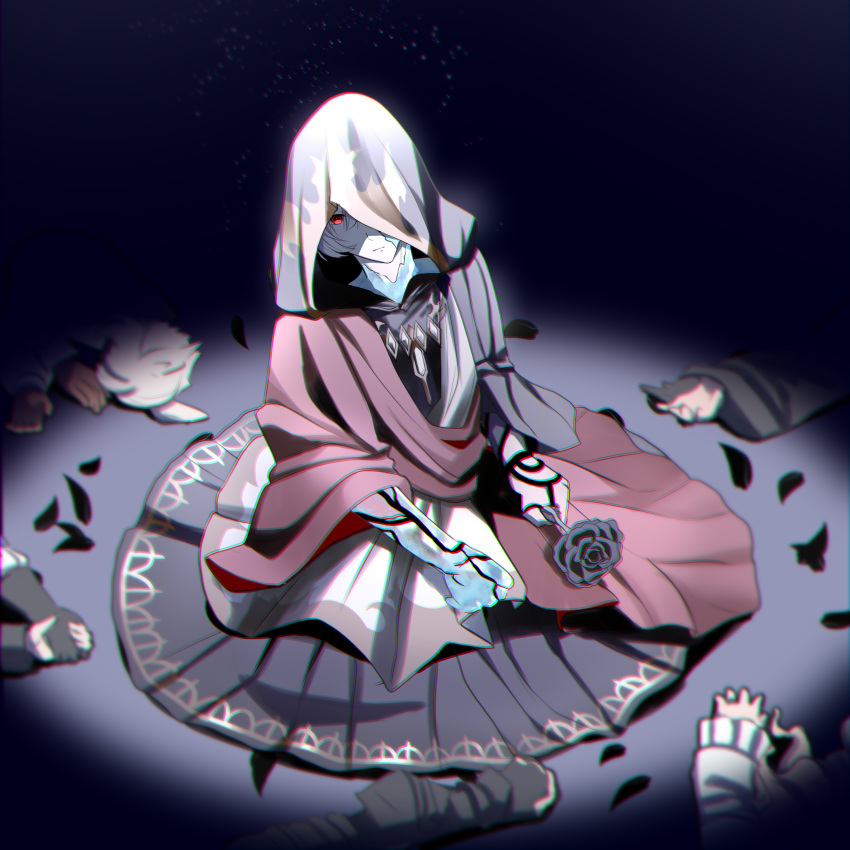 1boy, absurdres, black_flower, black_robe, black_rose, chromatic_aberration, crystal_exarch, crystallization